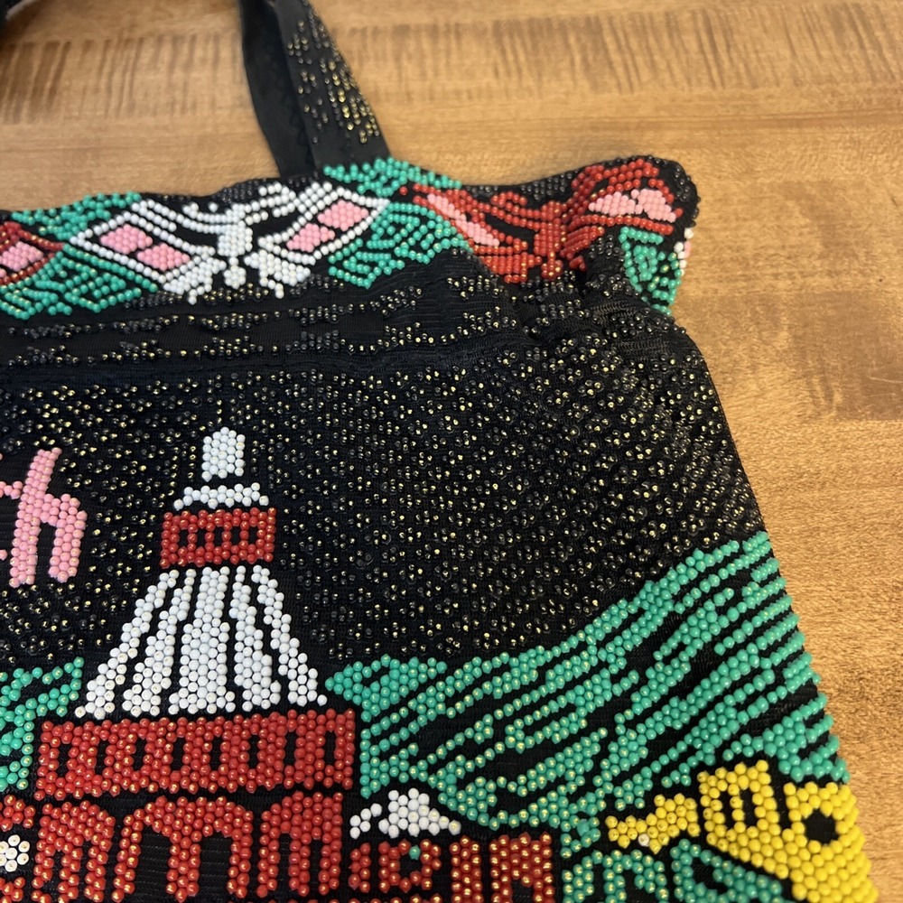 Vintage Nazareth Souvenir Rainbow Beaded Large Tote Bag Jerusalem - Picture 4 of 16